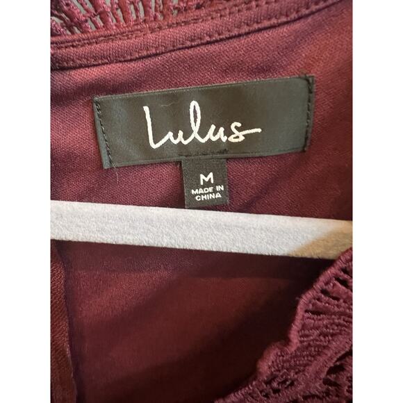 LULU'S Angel in Disguise Burgundy Lace Chiffon Skater Dress Women's Medium NWT - Picture 6 of 6